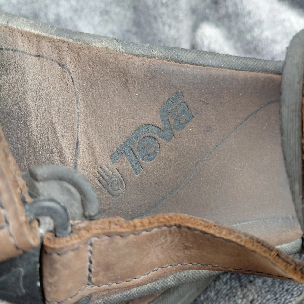 Teva Men's Brown‎ Leather Sport Sandals Hook and Loop Adjustable Size 11
